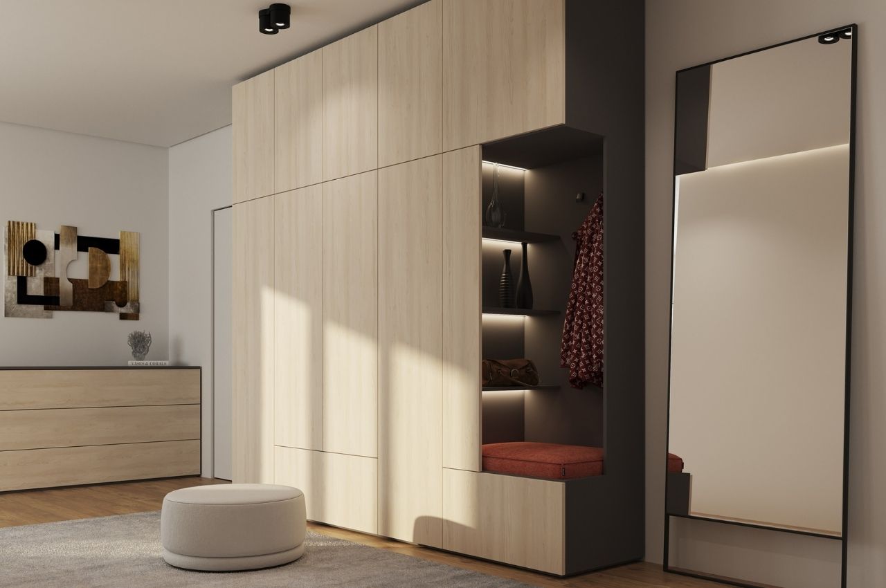Tủ quần áo gỗ công nghiệp 4 cánh có kệ trang trí