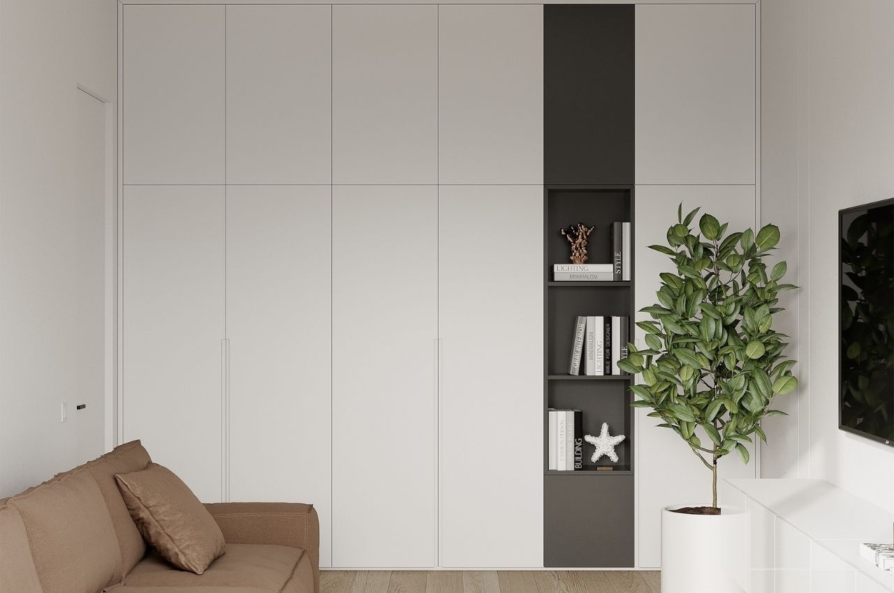 Tủ quần áo gỗ công nghiệp 5 cánh màu trắng xám